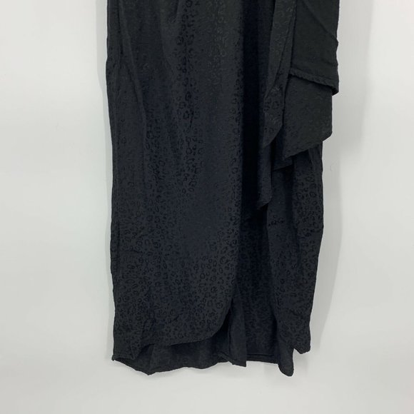 H&M Dress Black Leopard Print Jacquard Wide Sleeve Asymmetrical Midi - Picture 7 of 12